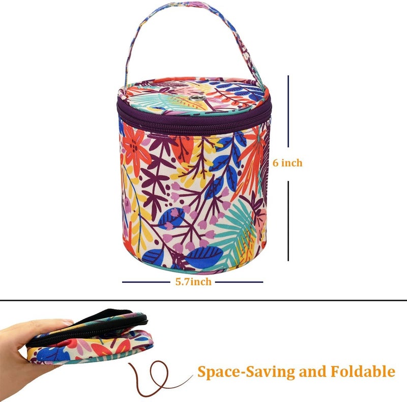 Mdoker mini yarn storage small size yarn bag for crocheting with holes,empty round knitting tote bags protable yarn holder,perfect for travel,beginner & crocheter(Orange Leaves) - Image 2